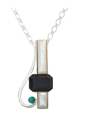 Jay King Sterling Silver Mother of Pearl Chalcedony, Turquoise Pendant Necklace